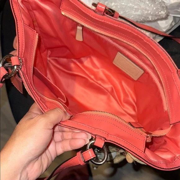 Coach Natural Straw Tote with pink and white leather Floral Accents - Picture 7 of 7